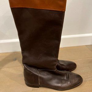 Brooks Brothers Italy Brown Two-Tone Leather Riding Equestrian Tall Boots